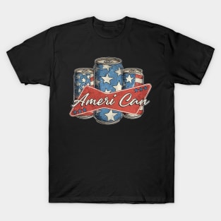 Retro Ameri Can Funny 4th of July Beer Patriotic USA flag T-Shirt